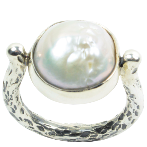 Unikat sølvring med lysegrå perle, 
